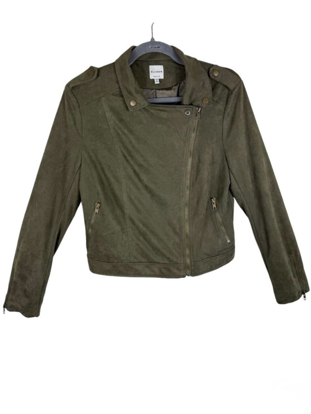 Ellison Green Long Sleeve Lined Asymmetrical Full Zip Lightweight Suede Jacket M